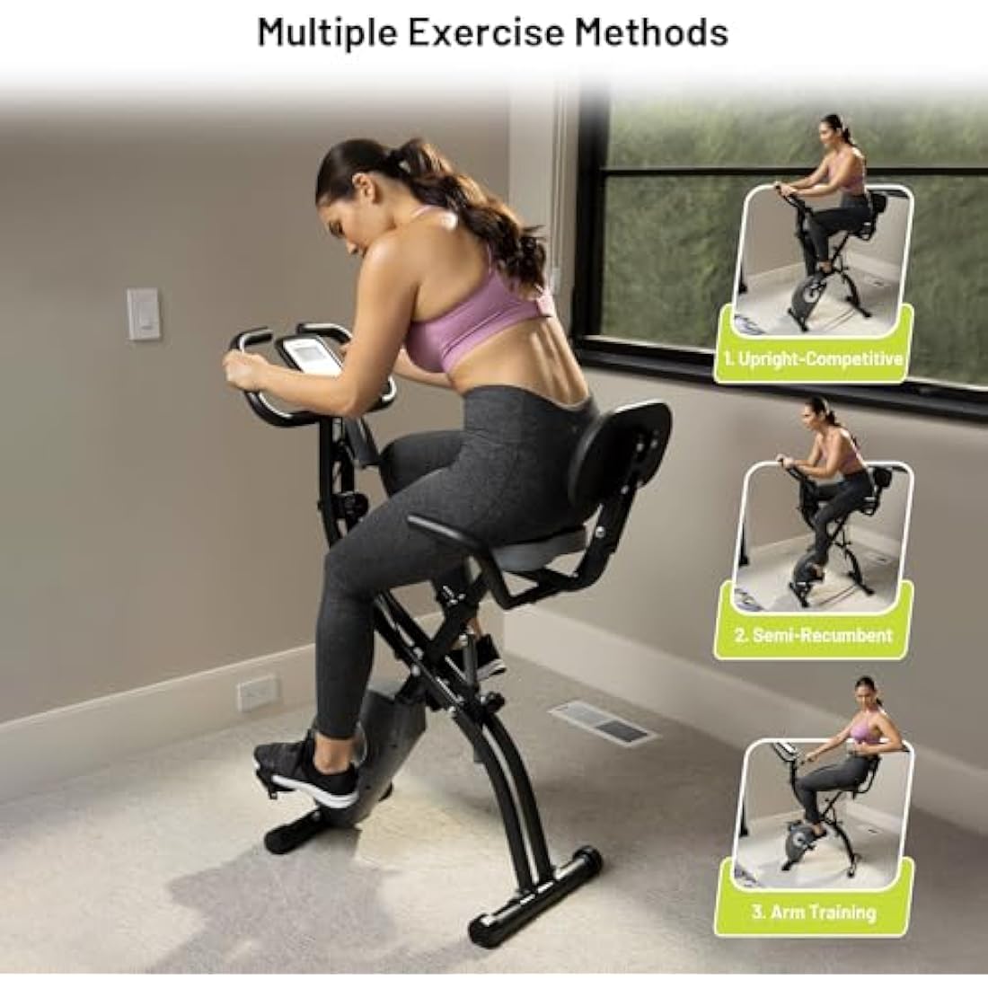 ATIVAFIT Folding Exercise Bike 8 Levels Resistance F-Bike with Heart Rate Sensor + Phone Holder