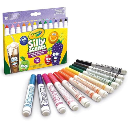 CRAYOLA Silly Scents Broadline Washable Markers - Assorted Colours (Pack of 12) | Unique Sweet Scents & Colours! | Ideal for Kids Aged 3+
