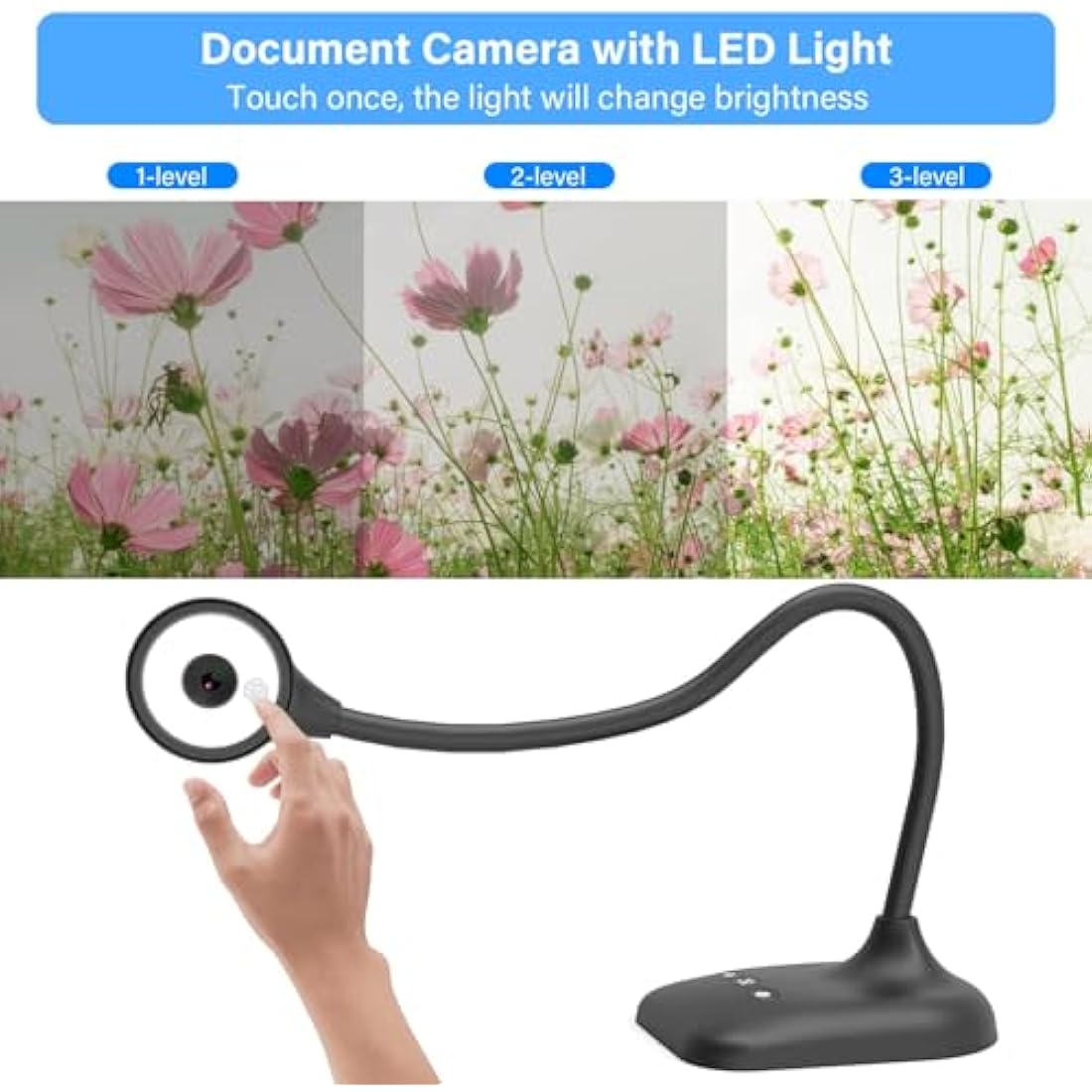 Kitchbai Visualiser, USB Document Camera for Teaching, PC Camera for Classroom with Auto Focus, MIC, LED Light, Image Invert, Fold, for Mac OS, Windows, Chromebook, for Distance Learning, Online Art