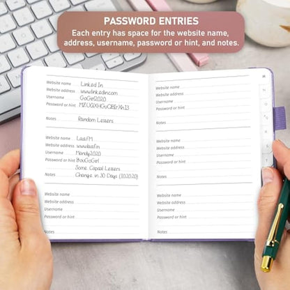 GoGirl Password Book with Alphabetical tabs – Internet Address & Password Keeper Logbook for Password Organization, Journal Notebook for Saving Website Logins. Small Size 11 x 14.5cm - Lavender