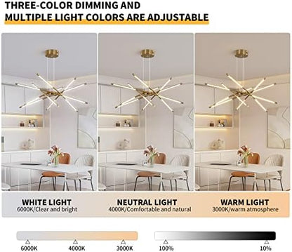 Modern LED Sputnik Chandelier,Black/Gold Industrial Pendant Light Fixture,Indoor Hanging Ceiling Lighting with 12 Heads for Living Room,Dining Room,Kitchen,Bedroom