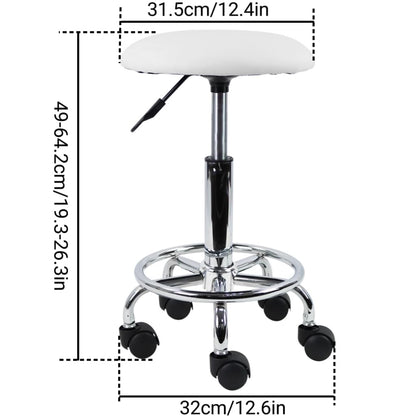 KKTONER Swivel Rolling Stool Height Adjustable PU Leather Cushion Salon Vanity Massage Office Stool Chair Small White