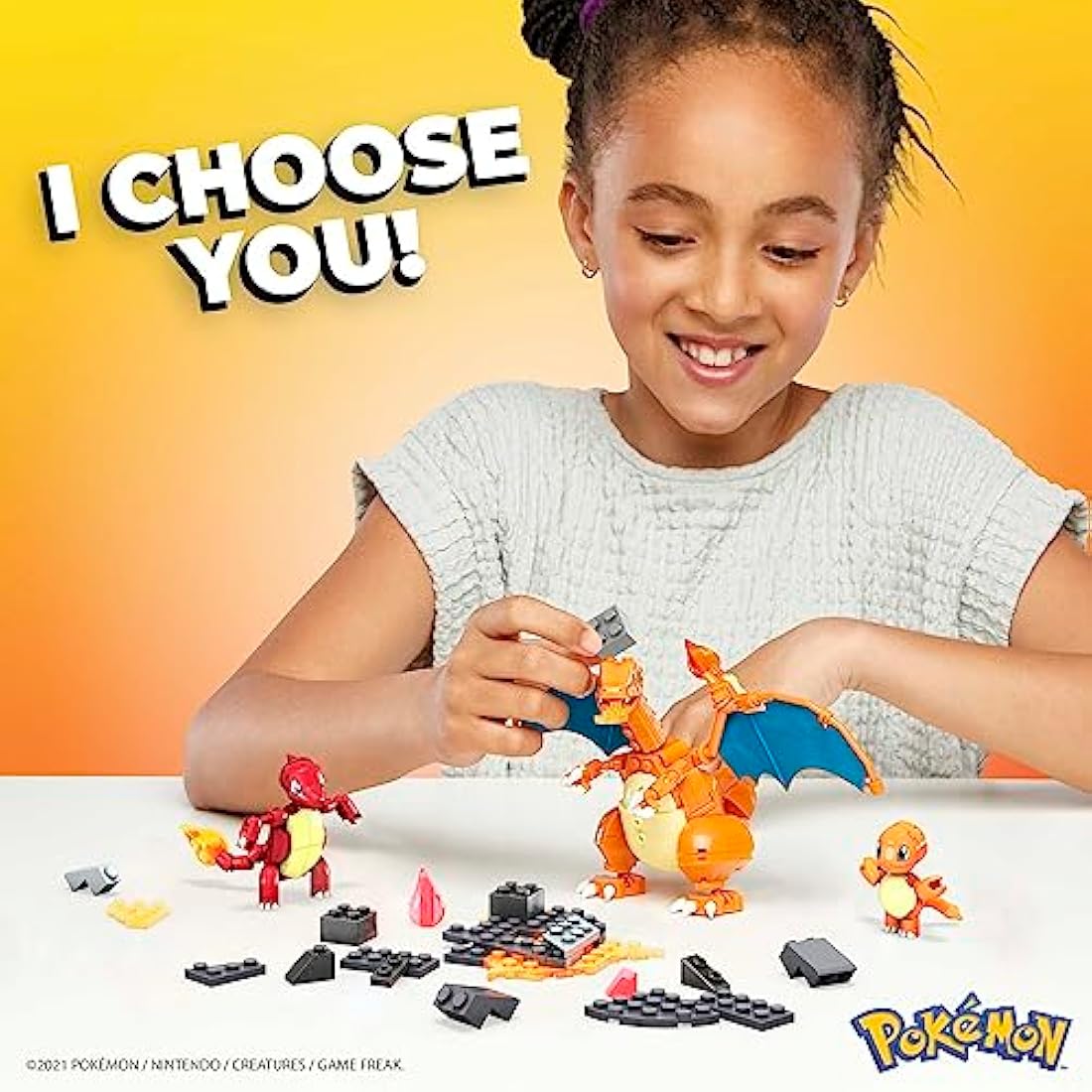 MEGA Pokémon Action Figure Building Toys for Kids, Charmander Evolution Set with 300 Pieces, 3 Poseable Characters, Charmeleon and Charizard, HFG06