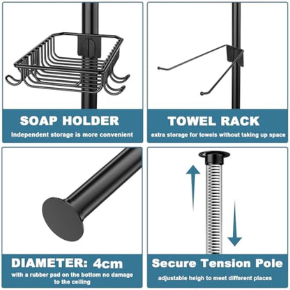 Mutool 7 Tier Adjustable Corner Shower Shelf, Telescopic Shower Caddy with Soap and Towel rack, No Drilling Bathroom Storage Organizer for Shampoo Accessories (Black)