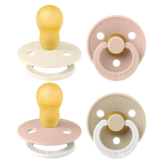 BIBS Dummies Colour 4-Pack, BPA Free Dummy Pacifier, Round Nipple Soothers, Natural Rubber Latex, Made in Denmark. 18+ Months (Pack of 4), Blush Glow