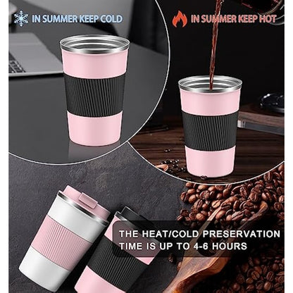 CS COSDDI Travel Mugs, Insulated Coffee Cup with Leakproof Lid - Reusable Coffee Cups Travel - Car Coffee Cup - Stainless Steel Coffee Mug for Hot and Cold Water and Tea, 380ml