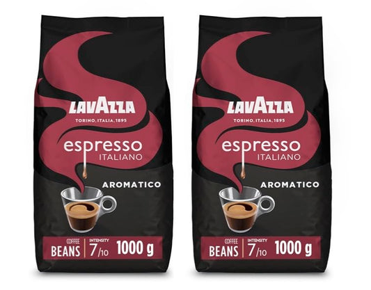 Lavazza Espresso Aromatico, Arabica and Robusta Light Roast Coffee Beans, 1 kg Pack x2