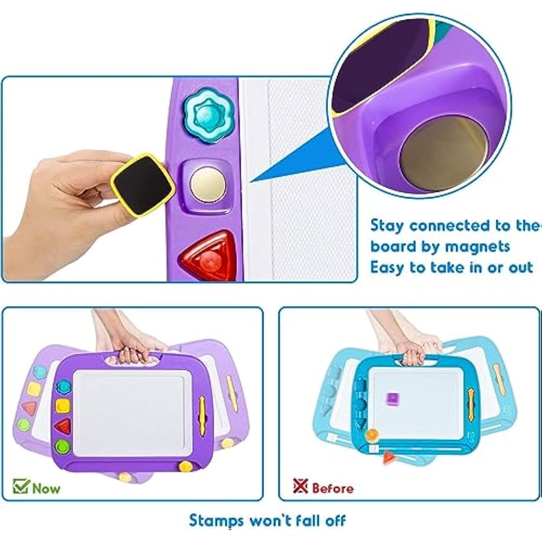 SGILE Large Magnetic Drawing Board - 4 Colors 42×33cm Doodle Pad with 4 Stamps for Toddlers, Learning Toy Gift Magnet Doodle Board Etch Sketch Toys for 36+ Month Kids Girls Boys, Purple