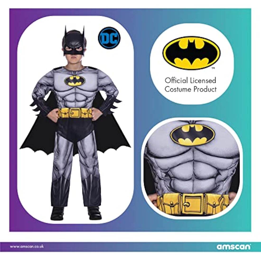 amscan (PKT) (Fix 25/25**(25) (9906058) Child Boys Batman Classic Costume (4-6yr) - (BL1238)