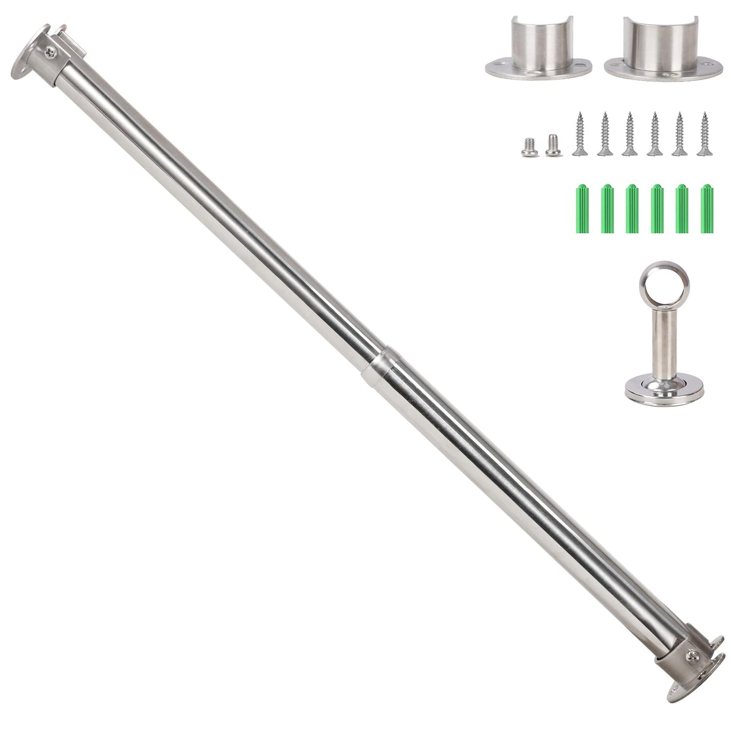 Wardlock 112-210cm Extendable Stainless Steel Wardrobe Rail, Adjustable Clothes Rail Pole With U Shaped End Sockets.