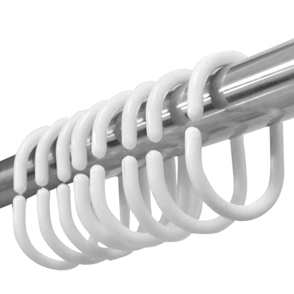 12 Pack Plastic Shower Curtain Rings, C-Shaped Hooks for Bathroom, White