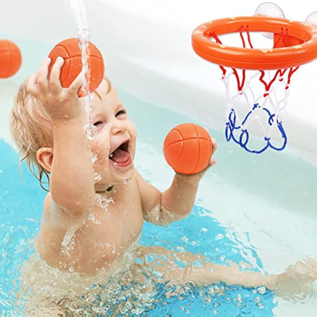 Vicloon Bath Basketball Hoop & Balls Set - 5 Balls Included, Bathtub Basketball Hoop with Strong Suction Cup, Fun Toddler Bath Toys