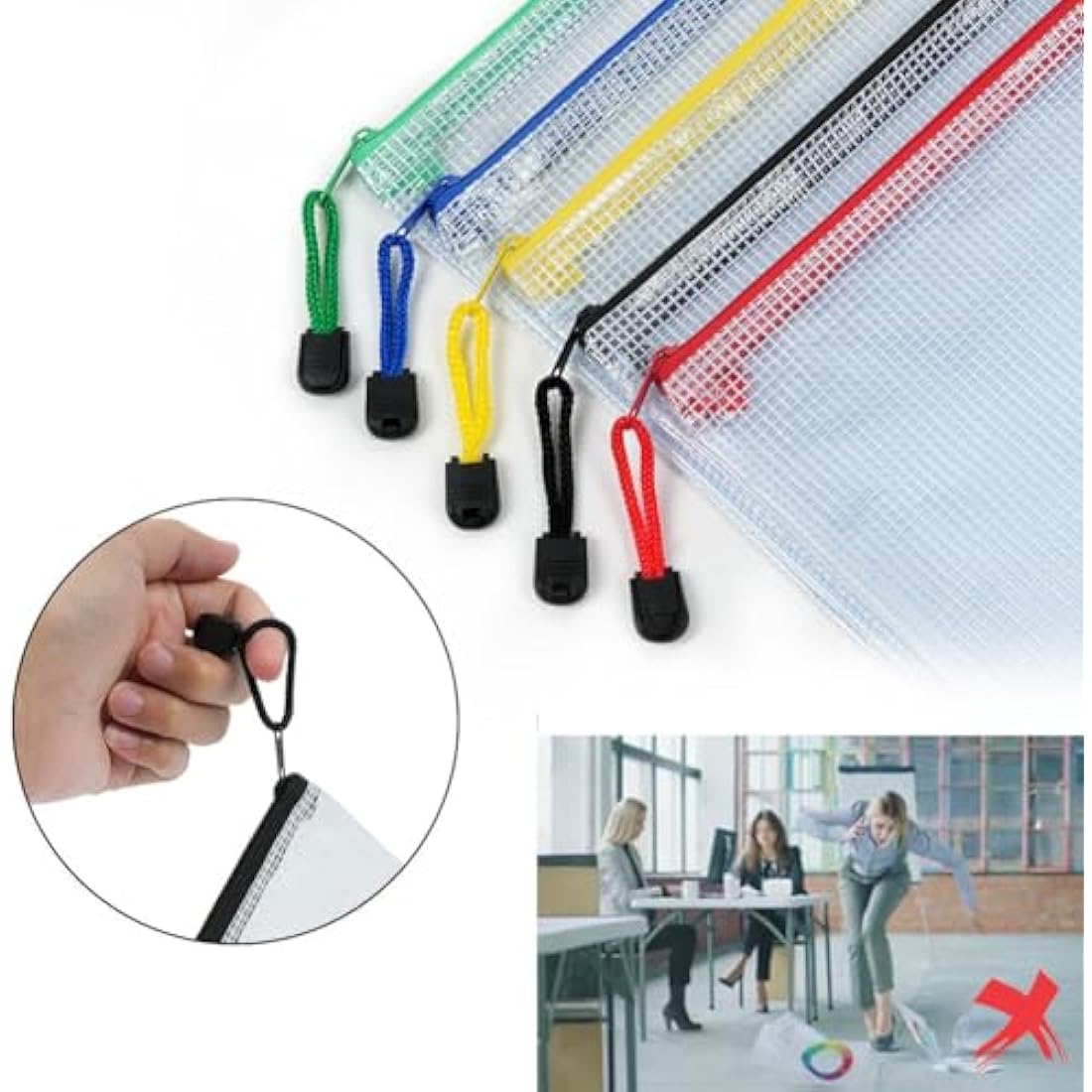 Vicloon Plastic Wallets, 15Pcs A4 A5 A6 Zip Lock Bags, Mesh Document Wallet Document Folders Plastic Pockets Zipper File Wallet for School Office Homework Travel Storage Bags (Color Zipper)