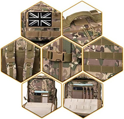 QT&QY 45L Military Tactical Backpacks Molle Army Assault Pack 3 Day Bug Out Bag Hiking Treeking Camouflage Hunting Rucksack