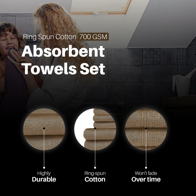 DTEX HOMES Bath Towel sets 8 pieces towel sets 100% Egyptian Cotton 600 GSM, 2 Bath Towels, 2 Hand Towels, 4 Washcloths, 2 x Large Bath Sheets - Brown