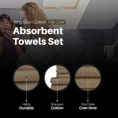 DTEX HOMES Bath Towel sets 8 pieces towel sets 100% Egyptian Cotton 600 GSM, 2 Bath Towels, 2 Hand Towels, 4 Washcloths, 2 x Large Bath Sheets - Brown