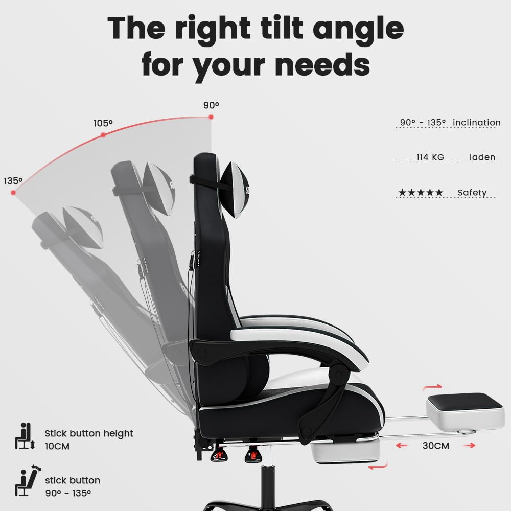 SUKIDA Ergonomic Gaming Chair for Adult, Comfortable Desk Chair with Massage, Comfy Headrest and Lumbar Support Pc Office chairs with Footrest