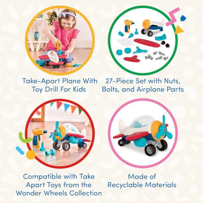Battat – Wonder Wheels – Take – Apart Airplane – Toy Plane With Drill For Kids – STEM– Developmental Toys – 3+ Years