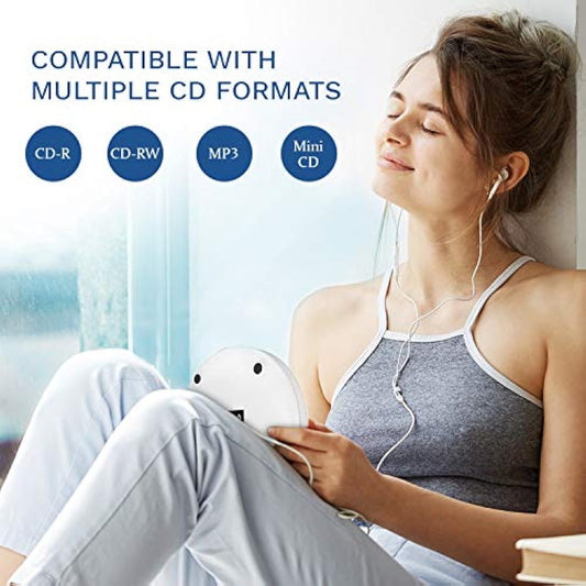 KLIM Discman Portable CD Player with Headphones, Built-in Battery - New - CD Players for Home, Car - Compatible w/SD Card, CD, CD-R, CD-RW, MP3, WMA - 5 EQ Effects - Walkman CD Player - White