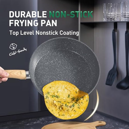 Kitchen Academy 12 Pieces Nonstick Pots and Pans Set, Induction Cooking Pan Set, Non Stick Saucepan Set, Frying Pan Set (Grey)