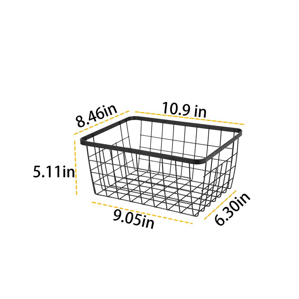 Aeggplant Kitchen Metal Wire Baskets with Handles Food Storage Organizer, Household Refrigerator for Cabinets,Pantry,Bathroom,Black,4 Pack