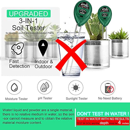 LIUNOVIP Soil PH Meter, Moisture 3-in-1 Tester, Plant Testing Kit with Moisture/Light/PH, Suitable for Lighting and of Gardens, Farm Potted (No Battery Needed), Green-523