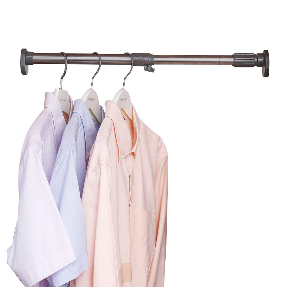BAOYOUNI Extendable Shower Curtain Rod Straight Oval Head Window Curtain Tension Rail Bar Metal Clothes Hanger (Grey, 15.75 to 23.6 Inches)