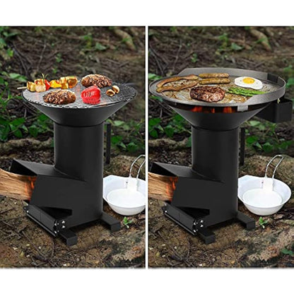 Onlyfire Outdoor Rocket Stove 3 in 1 Multifuctional Camping stove with Cooking grate and Griddle plate for Backpacking, Hiking, Cooking