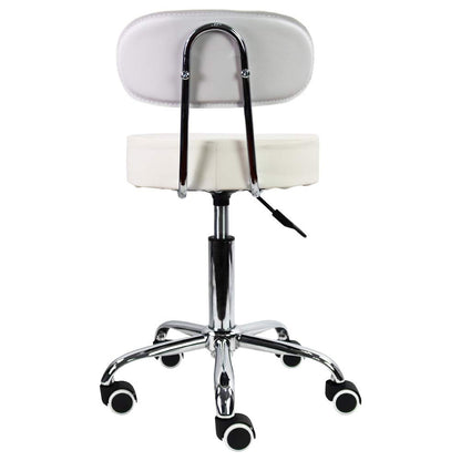 KKTONER PU Leather Rolling Stool with Mid Back Height Adjustable Office Computer Home Drafting Swivel Task Chair with Wheels (White)