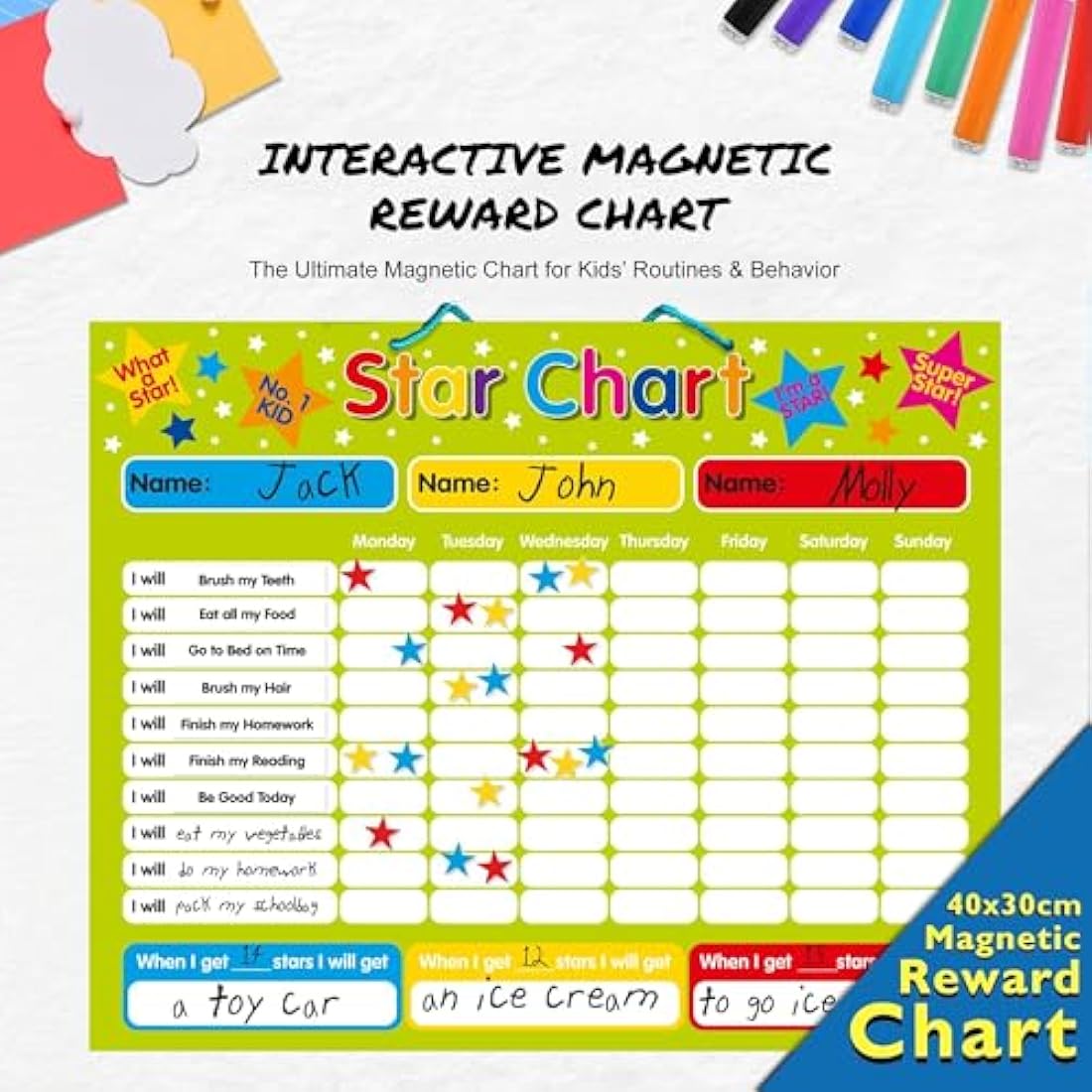 Multi-Purpose Magnetic Reward Star Chart - Durable 40x30cm Board for Behaviour & Task Tracking