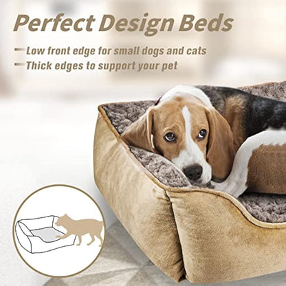 JOEJOY Dog Bed Extra Large - Washable Pet Bed Anti-Anxiety Rectangle Cat Beds with Soft Cosy Plush - Pet Bed for Large Dog, Beige