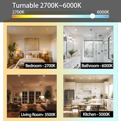 iLC Smart Recessed LED Downlights for Ceiling Lights, Work with Alexa (Echo Devices Required), 8W, 68-85mm CCT Color Temperature Turnable