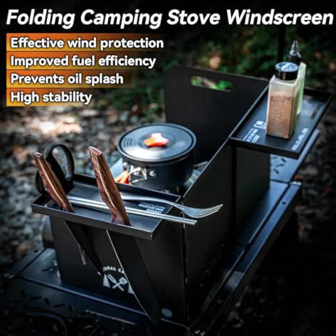 HIKEMAN Camping Stove Windshield - Outdoor Folding Gas Stove Windshield,Portable Cooking Windscreen,Camping Wind Blocker with a Storage Bag for Camping,Hiking,Picnic,Cooking (Black)