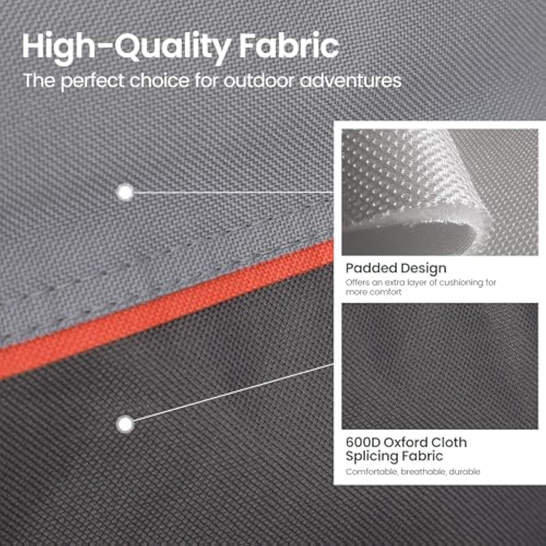 ALPHA CAMP Set of 2 Folding Camping Chairs with Cooler Bag & Cup Holder & Side Pocket Up to 120kg, Lightweight and Portable Camping Chair for Adults, Grey