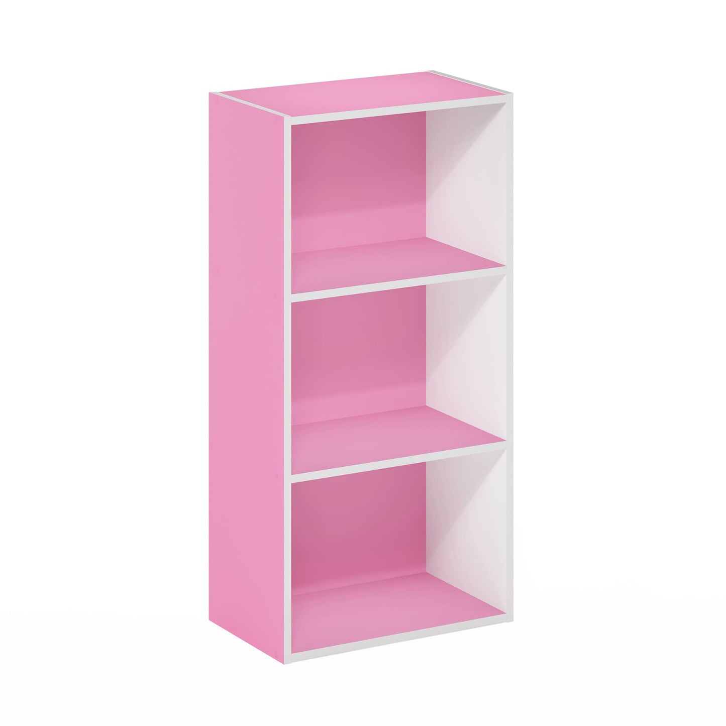 Furinno LUDER Book Shelf, 3-Tier Modern Bookshelf, Open Shelves Bookcase 9.3 x 16 x 31.4, for Living Room, Bedroom, Home Office, Pink/White