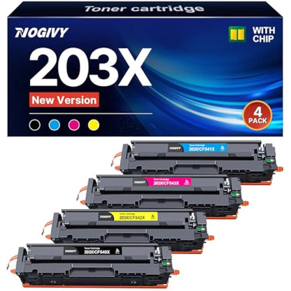 NOGIVY 203X CF540X Toner Cartridges Replacement for HP 203A 203X Compatible with Color Laserjet Pro MFP M281fdw M254dw M281fdn M280nw M254nw M254dn M281cdw (1Black 1Cyan 1Yellow 1Magenta, 4-Pack)