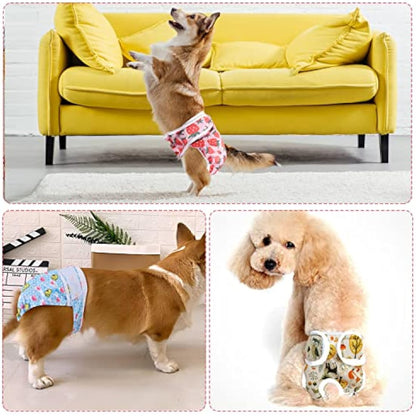 Medo 3 Packs Reusable Dog Nappies, Super Absorbent Washable Dog Diapers Puppy Sanitary Wraps Panties for Female Pet Incontinence and Long Travels 25-35 cm/9.8-13.7 (XS), pink+blue+yellow