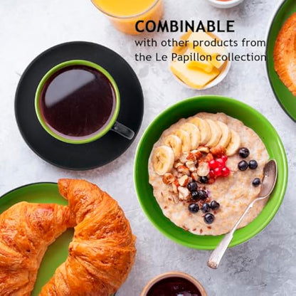MIAMIO - Set of 6, Ceramic Stackable Cappuccino Cups Set / 175 ml Cappuccino Mugs and Saucer with Metal Stand for Coffee Drinks, Cappuccino, Latte, Americano and Tea - Le Papillon Collection (Mixed)