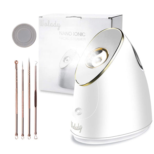 Wolady Facial Steamer, Nano Ionic Face Steamer Sauna Hot Mist for Face Spa Moisturzing Opening Pores with 4 Pcs Extraction Tools (White)