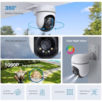 Tapo TC40 Pan/Tilt Smart Security Outdoor Camera, Full HD, 360° Smart Person Detection Motion Tracking, Color Night Vision, WiFi Camera No Monthly Fee, Two-Way Talk, IP65, Works with Alexa & Google