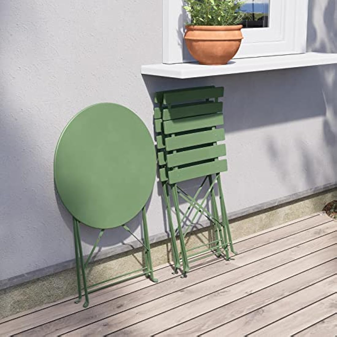 Grand patio Folding Bistro Set 3 Pieces, Conversation Set, Folding 2 Chairs and 1 Table, Weather Resistant, Patio Table Chairs for Balcony,Yard, Garden (Sage Green)