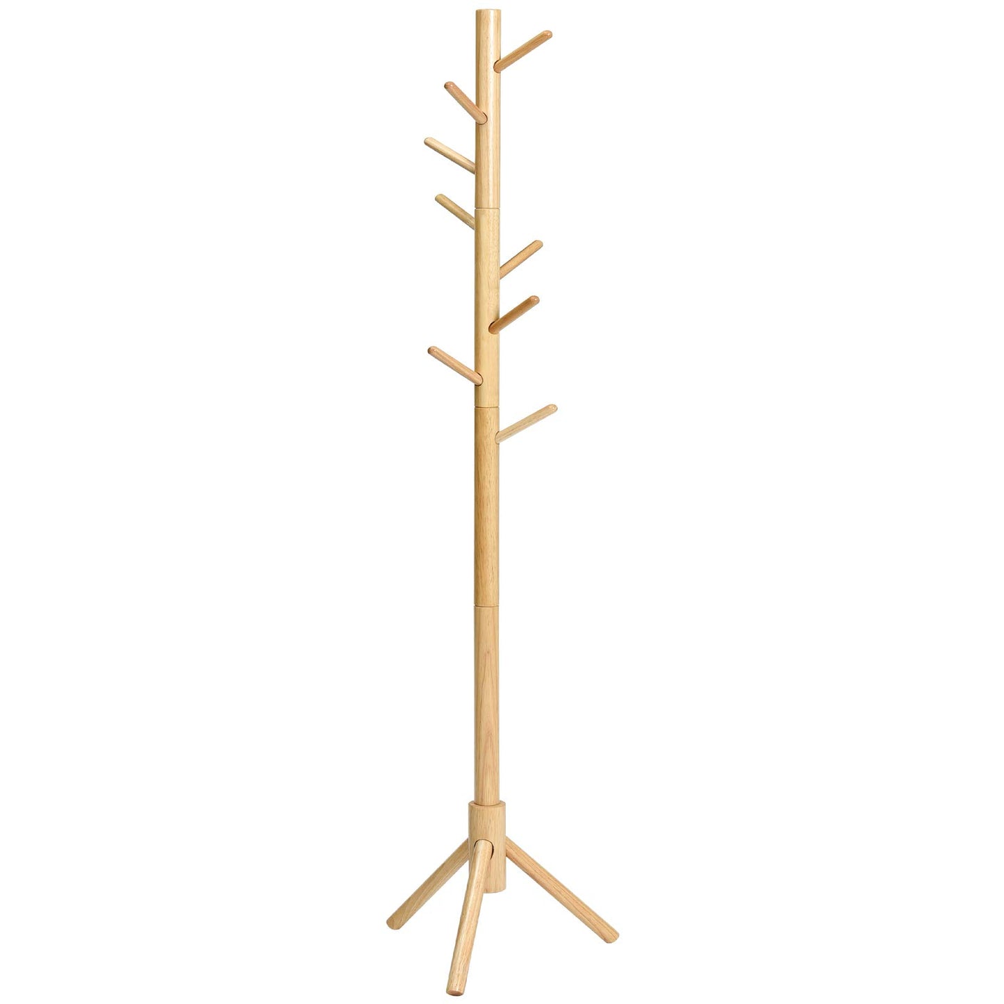 IBUYKE Wood Coat Rack with 8 Hooks,3 Adjustable Sizes,Natural RF-1193