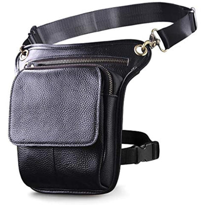 Le'aokuu Mens Genuine Leather Messenger Motorcycle Outdoor Hip Bum Fanny Belt Waist Pack Drop Leg Thigh Bag 211-1