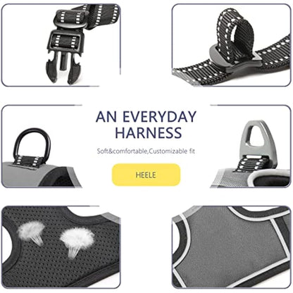 HEELE No Pull Dog Harness - Small, Reflective, Adjustable with Front & Back Leash Attachments & Soft Padded Control Handle for Dogs Walking & Training, Grey, S