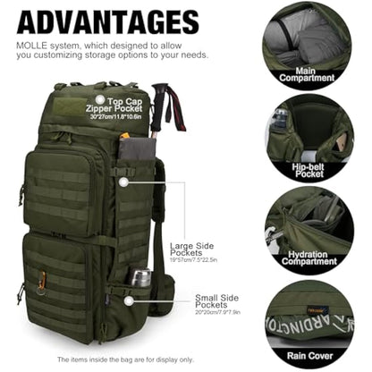 Mardingtop 75L Tactical Backpack Large Camping Backpack Military Rucksack with Rain Cover Molle System Army Backpack for Outdoor Trekking,Mountaineering,Hiking