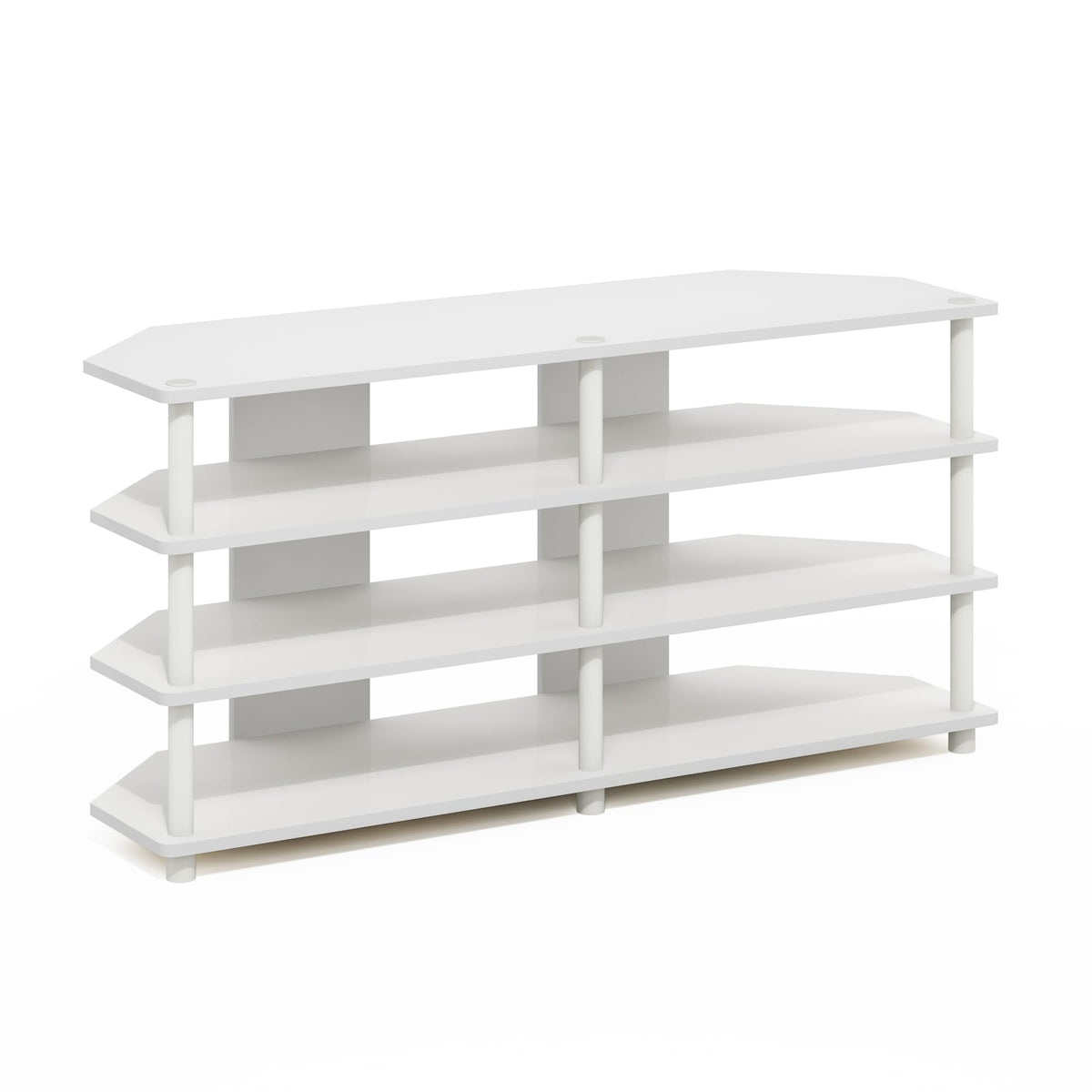 Furinno ECON TV Stand, 4-Tier Corner Entertainment Center, TV Console for TV up to 55 Inch, Easy Assembly, for Living Room, Bedroom, White