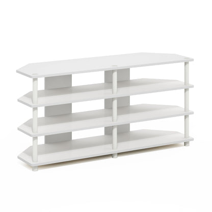 Furinno ECON TV Stand, 4-Tier Corner Entertainment Center, TV Console for TV up to 55 Inch, Easy Assembly, for Living Room, Bedroom, White