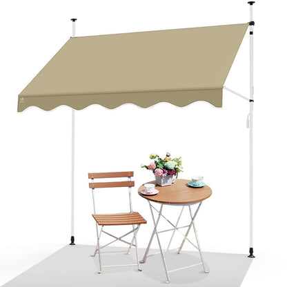 VOUNOT? 2 x 1.2m Patio Telescopic Awning, Retractable Manual Awning, Adjustable Waterproof Canopy with Hand Crank, Balcony Sun Shade Shelter, Beige