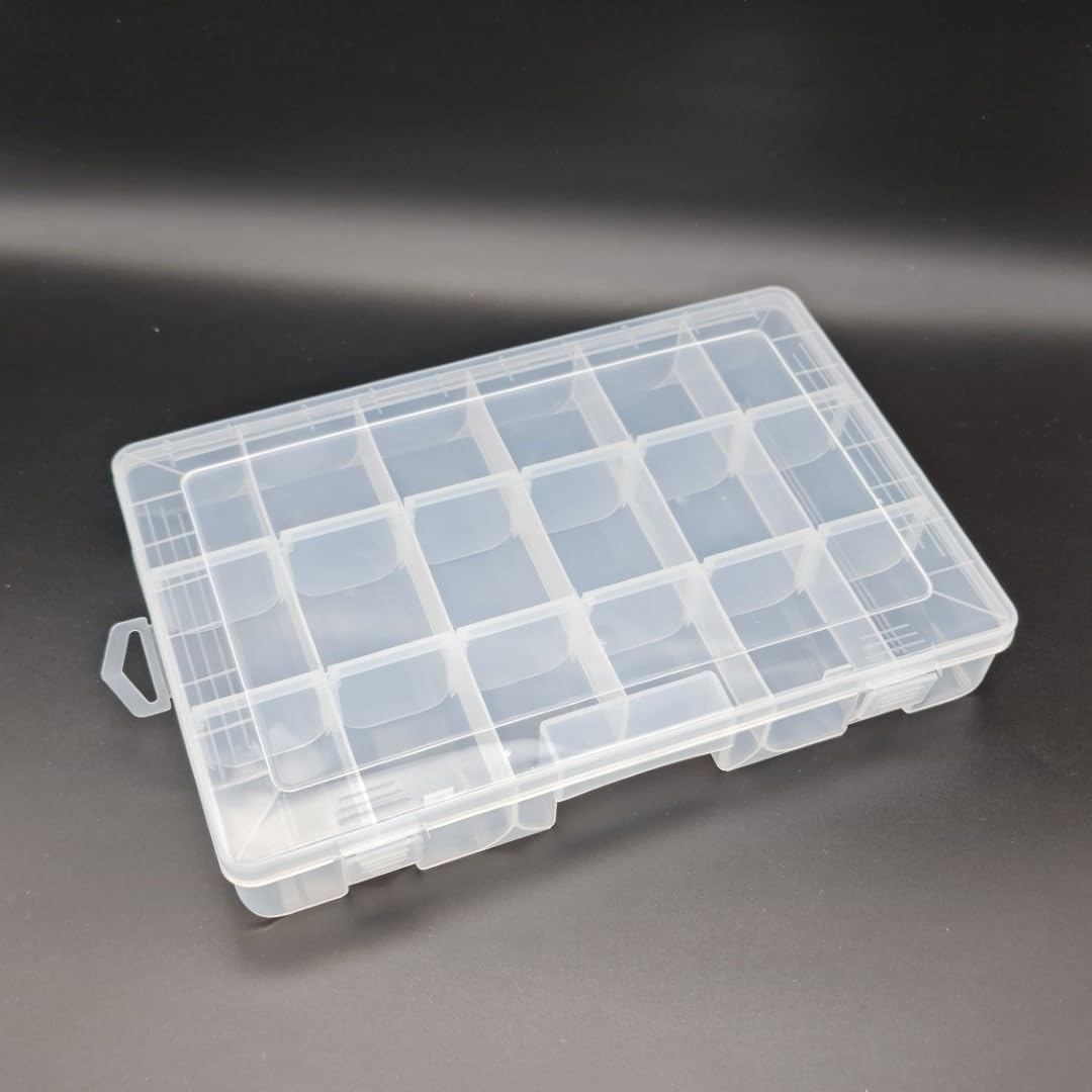 SHC Web Medium Adjustable 18 Compartment Box - Craft/Hobby Organiser Case for Beads/Findings/Sewing/Embroidery/Parts Storage - Removable Dividers