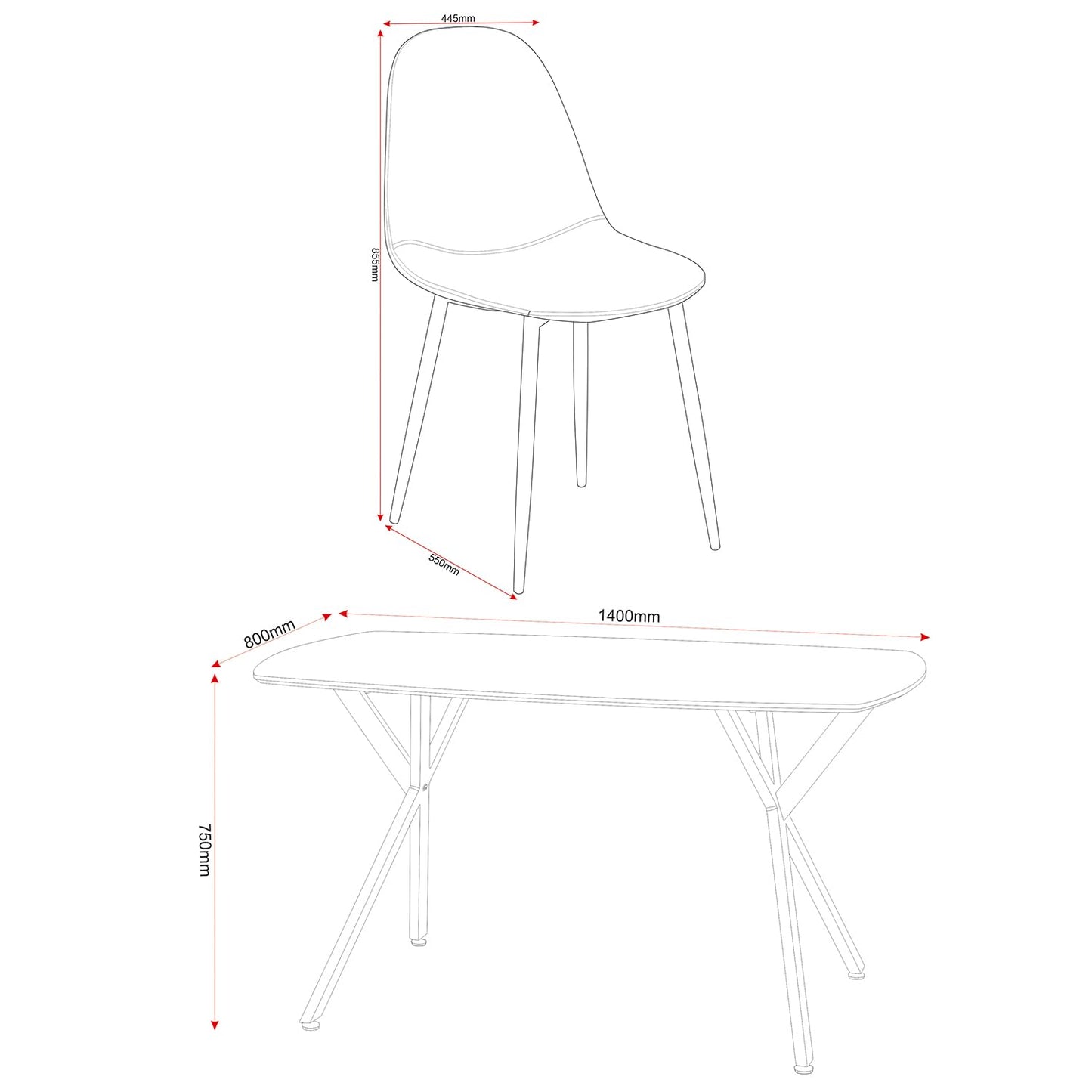 Seconique Athens Dining Set with 4 Dining Chairs in Concrete Effect